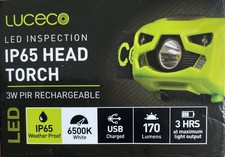 Luceco Head Torch Work Light LED USB Rechargeable Adjustable Fishing Camping PIR