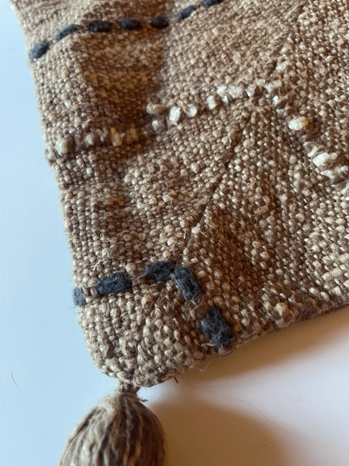 Boho Rustic Pillow Cover 20” Sq Natural Woven Beige / Black Zipper (No Insert) - Image 3 of 4
