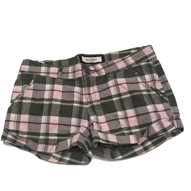 Abercrombie Kids Girls 16 Shorts Plaid Pink Green Cuffed Stretch Y2K