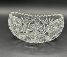 Vintage American Brilliant Buzz Pin wheel Cut Oval Bowl, 8"