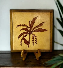 Vintage Trivet Framed Tile 6.5" Sq Made in Italy Santerno Imola Botanical MCM