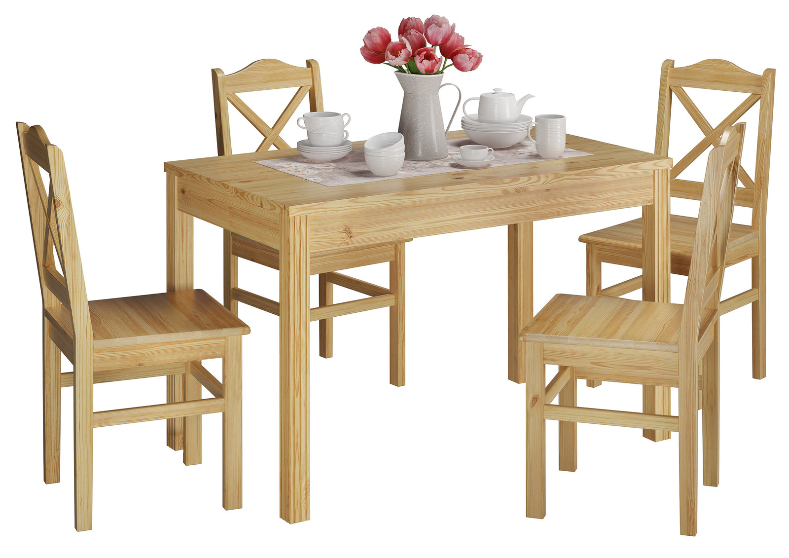 Set tavolo da pranzo in Pino con zampe intagliate lungo 4 sedie 90.70-51C-Set20 foto 3