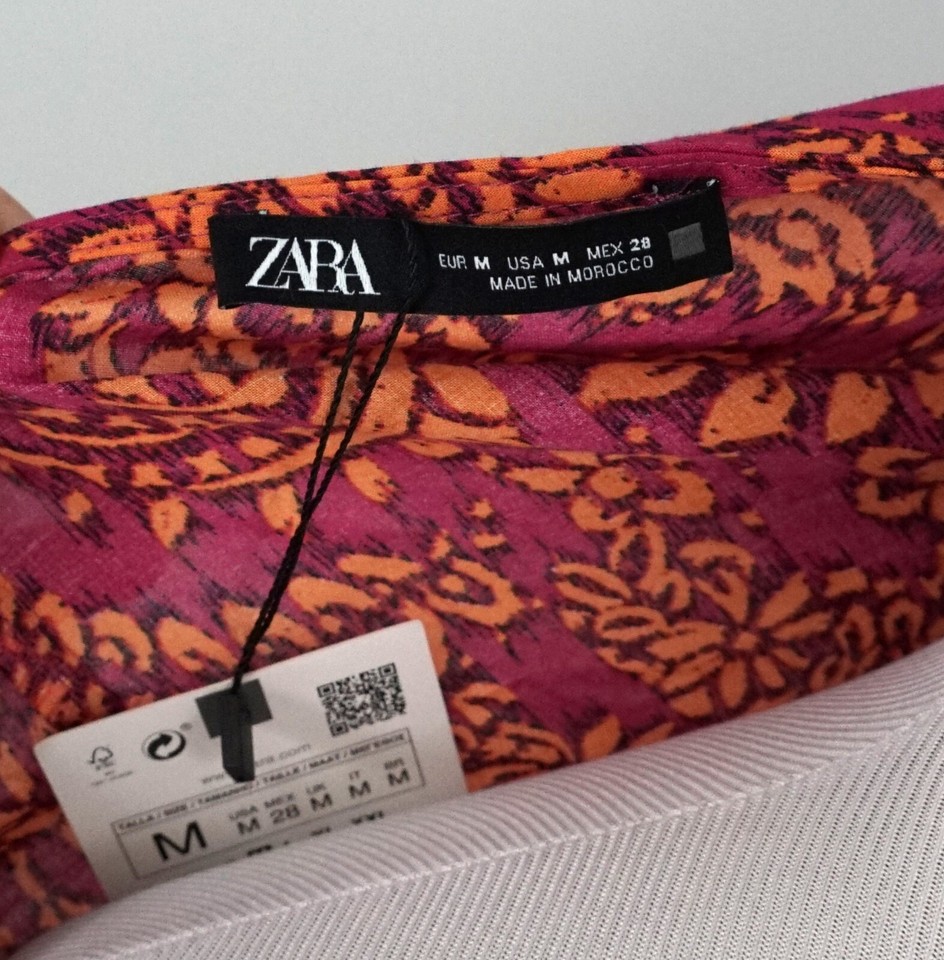 New Zara Pink Orange Floral Tie VNeck Ruched Kaftan Dress Medium eBay