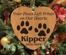 Our Hearts PERSONALIZED Pet Memorial Ornament, Wooden Keepsake for Dog or Cat