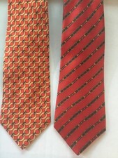 2 Vtg Burberry Burberrys of London Print 100 Silk Tie Italy Red Orange Necktie