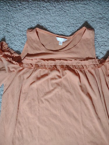 Lauren Conrad Open Shoulder Blouse Pullover XL Thin Orange Ruffled - Picture 3 of 17
