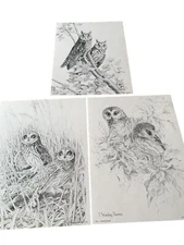 J. Sharkey Thomas (3) 9x12 Prints Owls Canadian Artist Pepper House Fine Arts