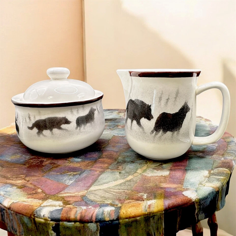 Juego de cerámica para crema y tapa de azúcar café té Big Sky Lodge gres Yellowstone Foto 4 de 4