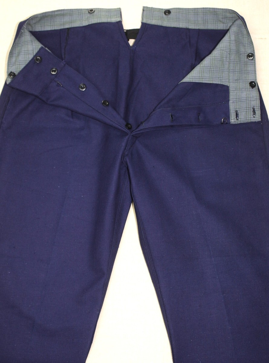 New 1940s Indigo Cotton Twill Buckle Back Work Chore Pants