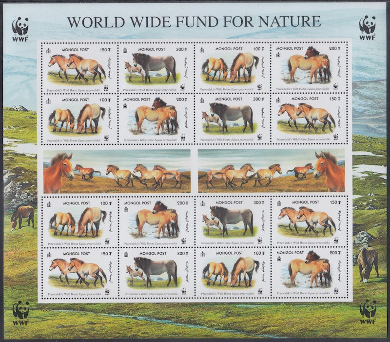 MONGOLIA Sc # 2440a-d.1 CPL MNH SHEETLET of 4 SETS of HORSES for WWF | eBay