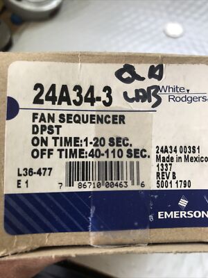 24A34-1 White Rogers Fan & Heat Sequencer Emerson Electric Mobile Home Furnace