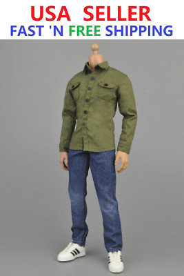1/6 Green Long Sleeves Shirt Blue Jeans Set For 12'' Male Figure Hot Toys 