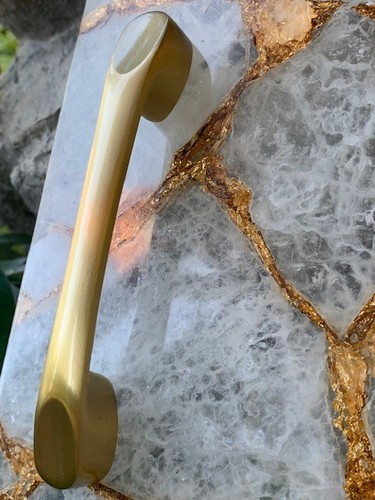White Agate Stone Serving Tray with Brass Handles, Charcuterie Board, Solid - Picture 3 of 7