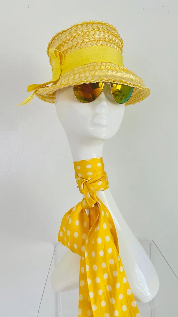 Vtg Happy Cappers Field Company Womens Bucket Cloche Hat Yellow Beach USA 1950s Bucket Yellow Vintage Hats for Women for sale | eBay main image 4