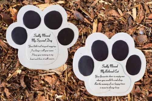 Pet Graveside Ornament Plaque Paw Cat Dog Sadly Missed Grave Stone - Picture 1 of 5