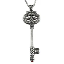 Unlocked Large Key Pendant Necklace Red Agate & Cubic Zirconia Jewelry Controse