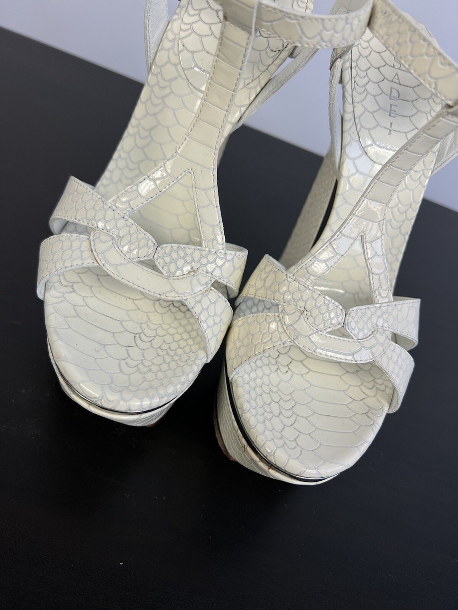 Casadei Leather Sandals Platform Snake Pattern Heels Beige
