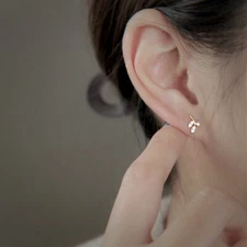 Solid 925 Sterling Silver Mini Shiny Leaf Stud Earrings Jewelry Gift Wholesale