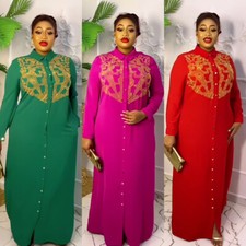African Women Shirt Long Dress Plus Size Dashiki Kaftan Evening Robe Party Gown
