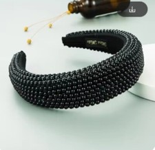 BRAND NEW LUXURY HANDMADE BLACK BEADED HEADBAND HAIR ACCESSORY, BRIDAL OR RACES