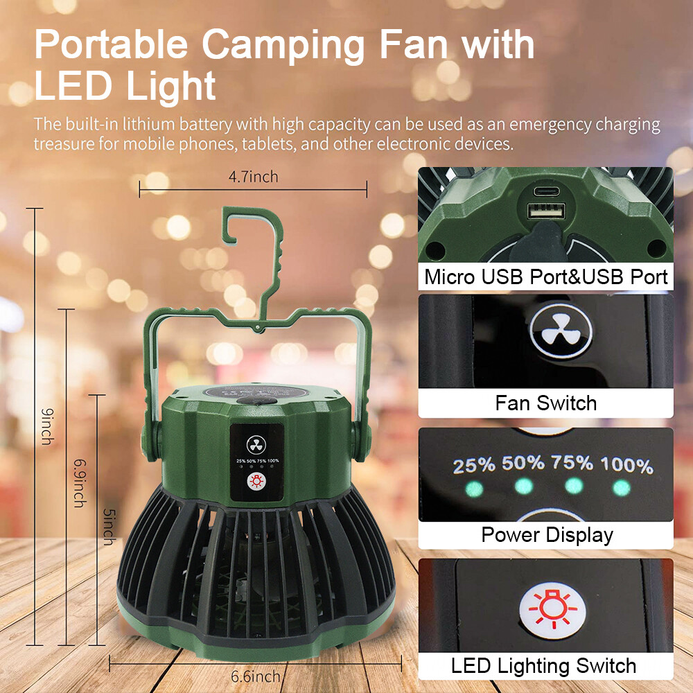 Portable Camping Fan With LED Light – Rechargeable Hanging Lantern, Remote, 3 Speeds & 3 Brightness 4 thumbnail image