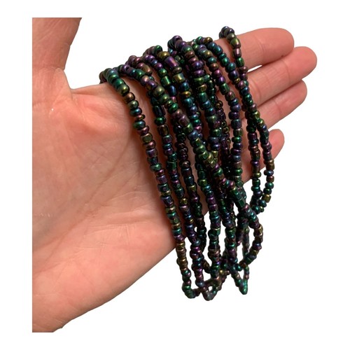 Single Strand Long Rainbow Hematite Necklace 57” Metallic Purple Green Blue - Picture 4 of 7