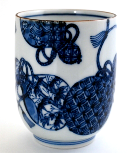 VTG japanische YUNOMI Teetasse blau & weiß Calabash Kürbisse Porzellan Seto... - Bild 1 von 14