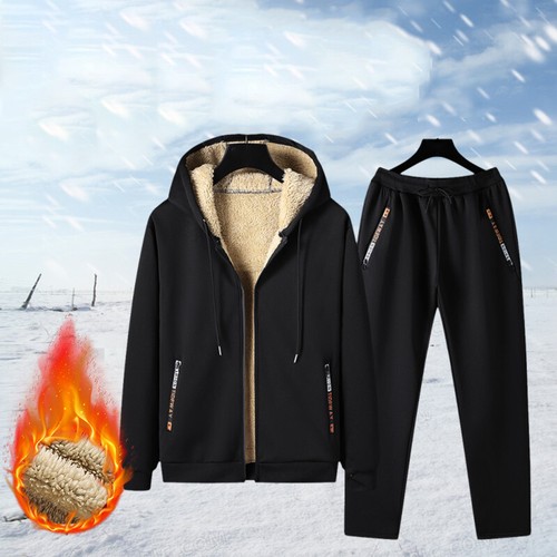 Men Suit Winter Plush Thickened Lamb Fleece Hooded Jacket Pants Sports Set M-5Xl - Picture 21 of 28