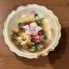 Vintage Enesco Hand Painted Floral Trinket Dish 4.5 Inches
