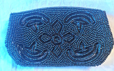 VTG Seed Bead Black Clutch Handbag Zipper Closure Made By Debbie Japan