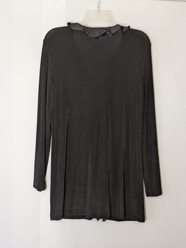 Coldwater Creek Womens M Black Slinky Knit Ruffle Jacket Open Cardigan Stretch - Picture 4 of 8