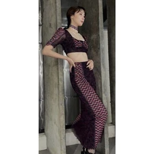 New FREE PEOPLE Anna Sui Sunburst And Tulips Set  $689 MEDIUM Red Motif RUNWAY