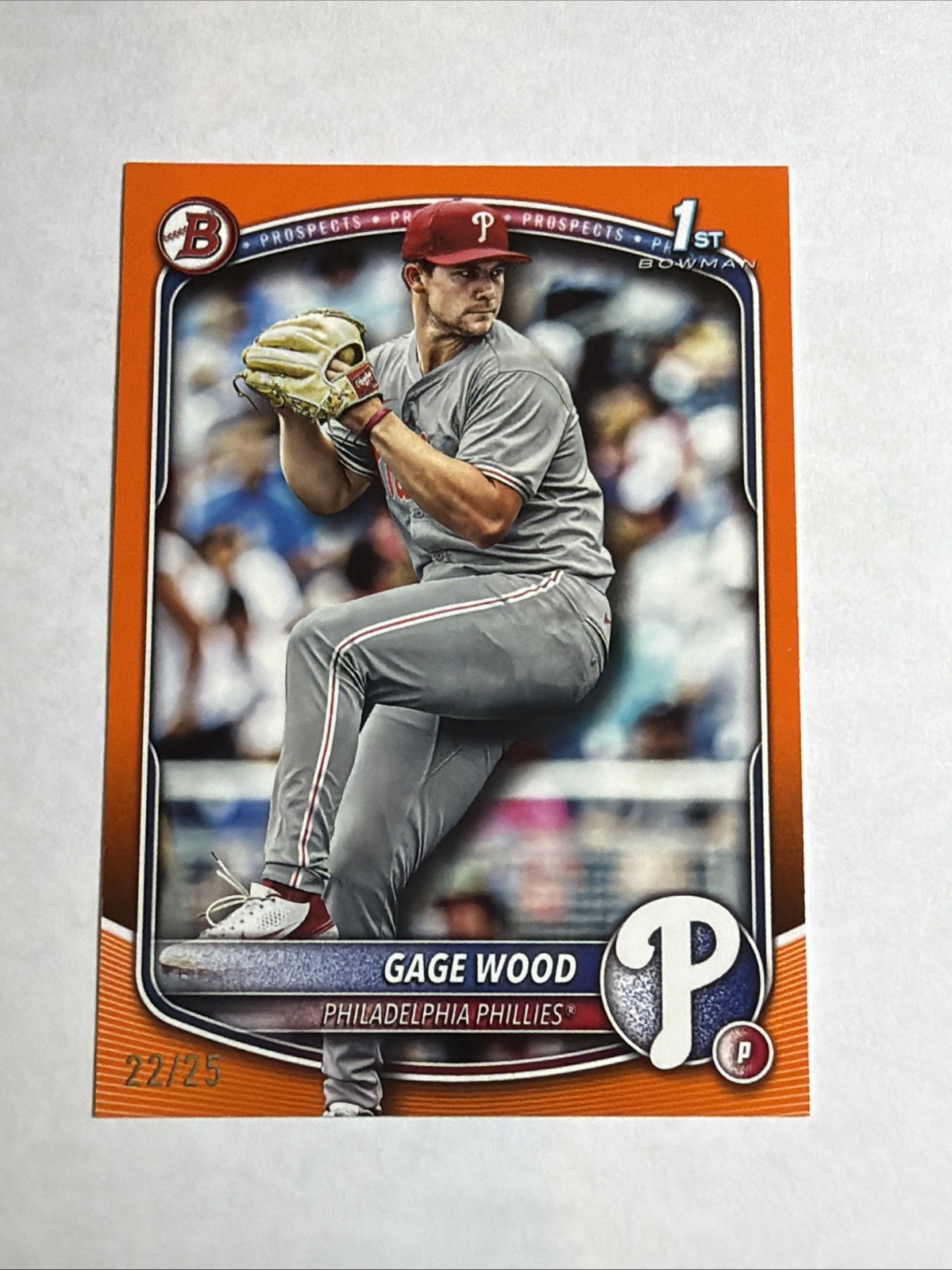 2025 1st Bowman Draft Orange Paper Gage Wood 22/25 RC SSP Phillies Pack Fresh