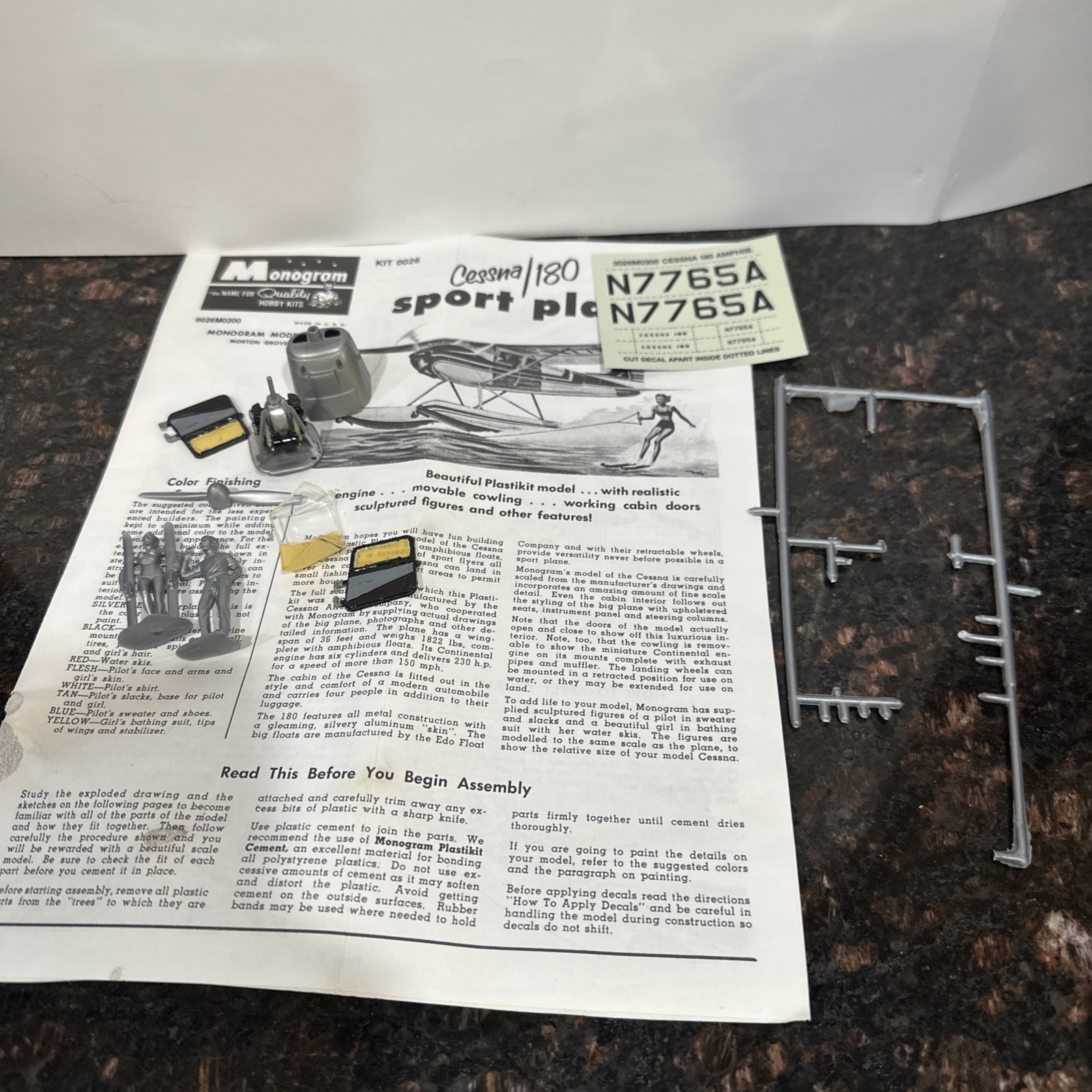 Vintage 1955 Monogram PA26 Cessna 180 Sport Plane Model Kit 1:80 Scale ...