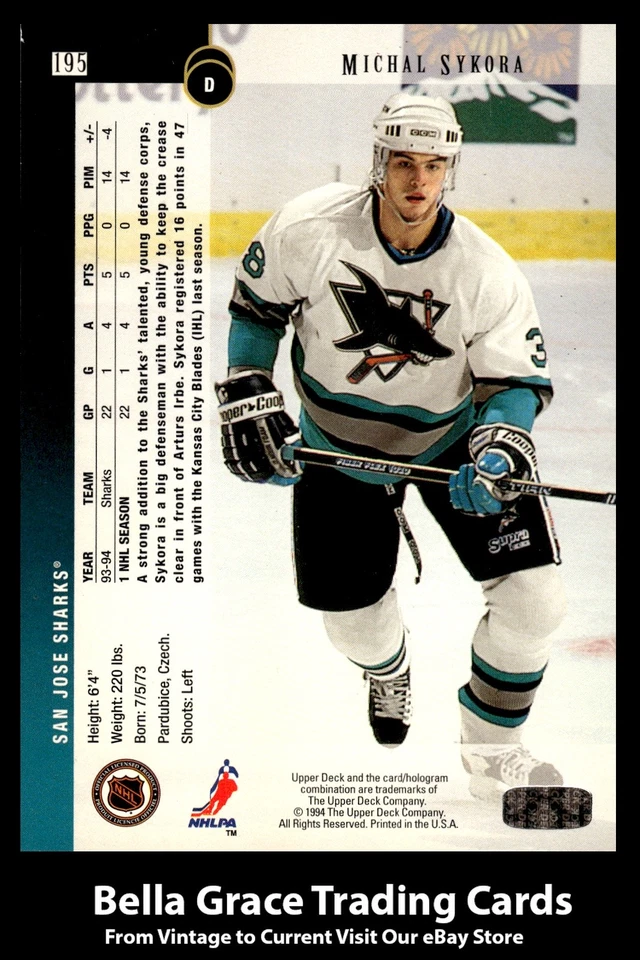 1994-95 Upper Deck Michal Sykora #195 San Jose Sharks NHL Hockey - Image 2 of 2