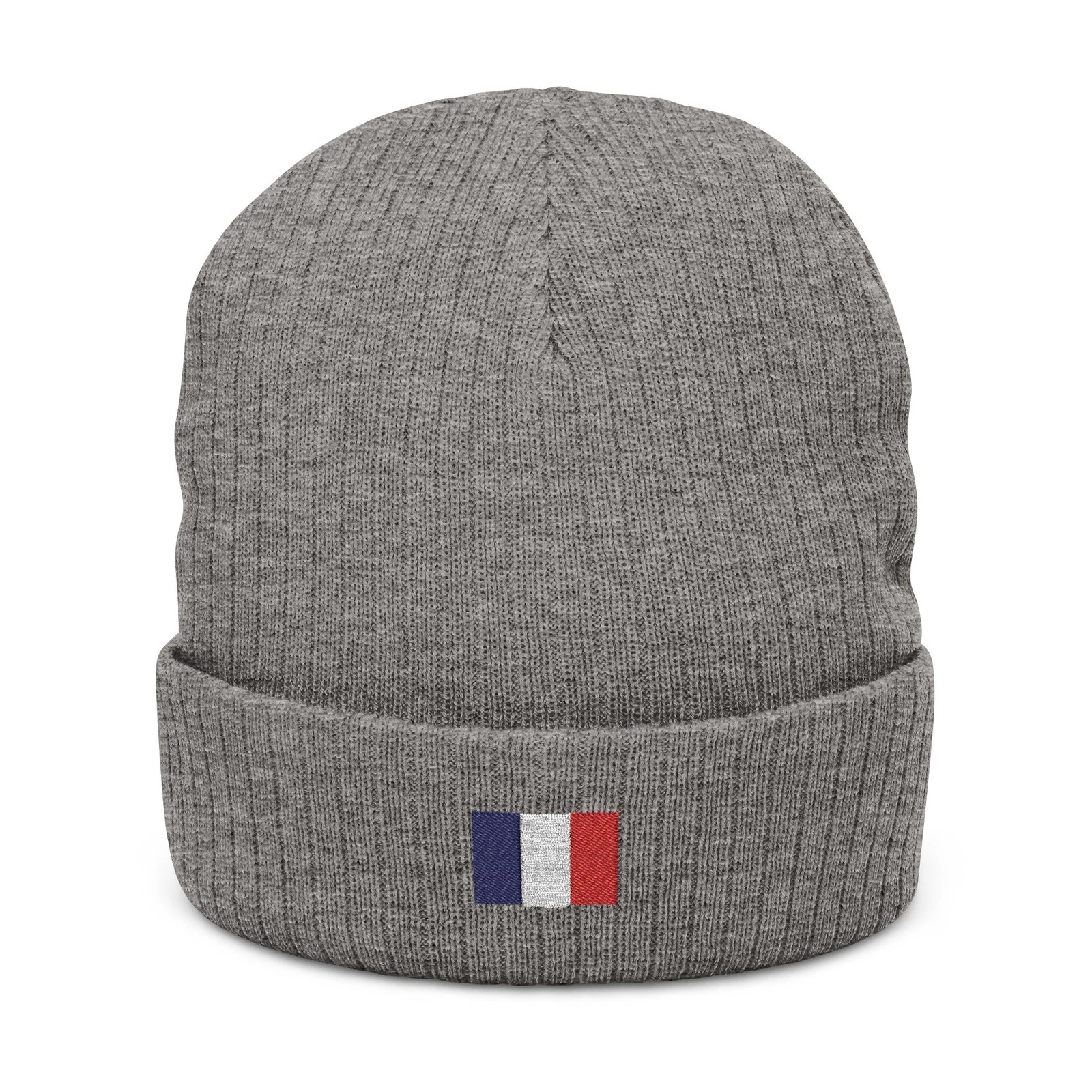 French Tricolor Embroidered Beanie | Ribbed Cuffed Hat