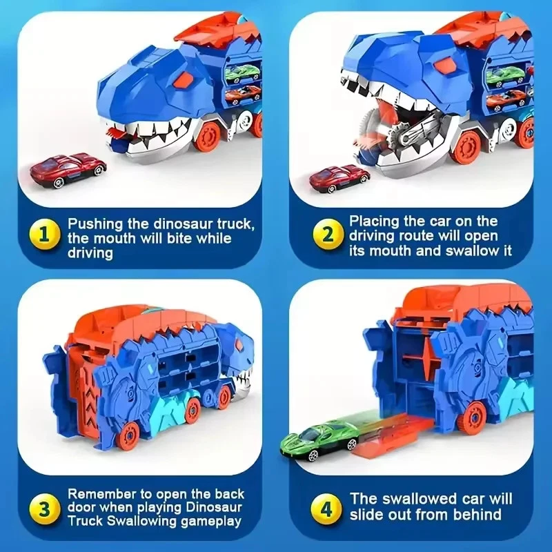 Foldable Dinosaur Transport Truck with Sliding Track T-Rex Transformation Toy - Image 3 of 4