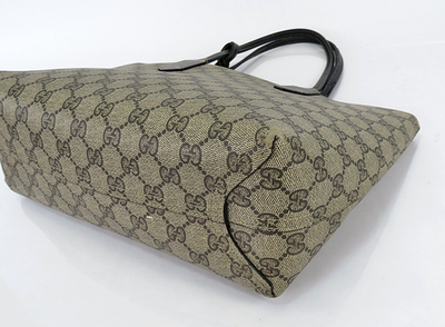 Auth GUCCI Brown GG and Black PVC Canvas Reversible Tote Bag Purse