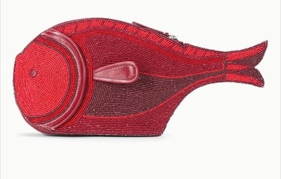 NWT Staud Pesce Fish Beaded & Sequin Clutch Bag Purse in Ruby Red Multi 