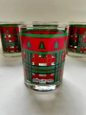 Set 4 Georges Briard Timberland Glasses Red Green Plaid Christmas Tree Holidays