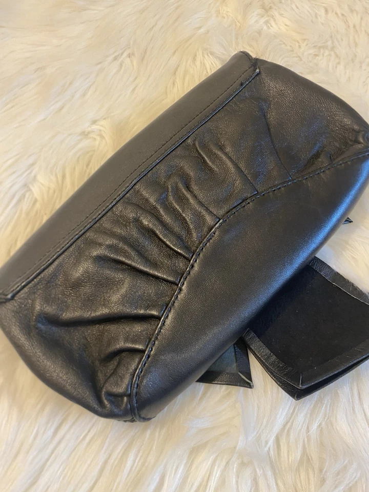 BCBG Women’s Black Leather Clutch Bag / Evening Purse with Bow Detail - Image 4 of 4