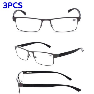 3 Pack Mens Metal Rectangle Business Reading Glasses 1.0 1.5 2.0 2.5 3.0 3.5 4.0