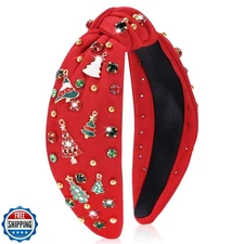 obeoby Christmas Headband for Women, Knotted Headbands with Chris