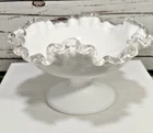 Fenton Silver Crest Ruffled Footed Candy Bowl Dish Compote White Milk Glass Vtg