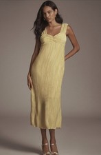 By Anthropologie Golden Yellow Pleated Midi Dress, NWT, Sz M MSRP $178