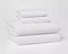 4 Pack Cotton Bath and Hand Towels White - Antimicrobial Salon Spa Towel Set