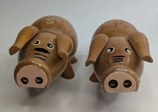 Vintage Pig Wooden Salt & Pepper Shakers