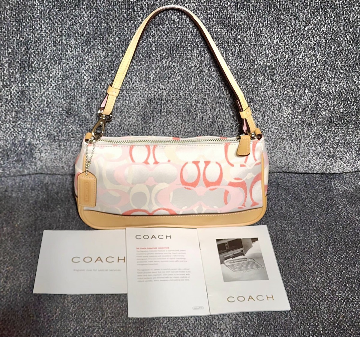Vtg Rare Y2K Coach Pastel Signature Demi Pink Baguette Bag 