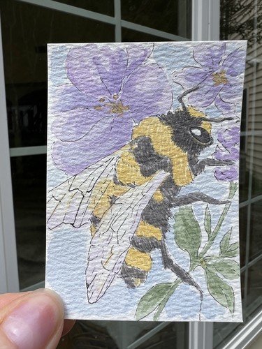 ACEO Original Painting, Watercolor Bee Series, Mini Art | ScrapsOfSerotonin