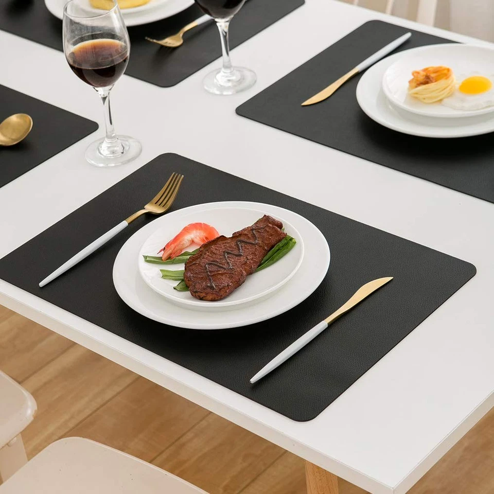 Placemats Set of 6 – Black Wipeable Faux Leather Table Placemats, Waterproof ... - Image 4 of 4